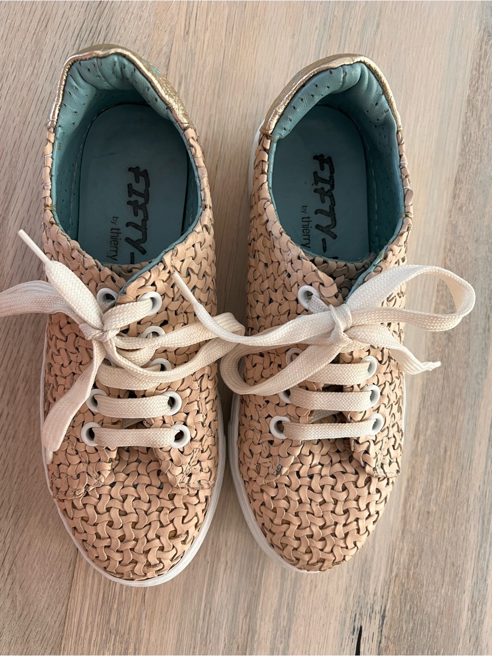 Thierry Rabotin Fifty-12 Alessia Pewter Woven Leather Sneakers EU 37 US 7